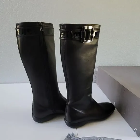 PRADA Tall Black Riding Boots Leather, Nappa Vernice Size 37 3W4567 - Picture 6 of 15